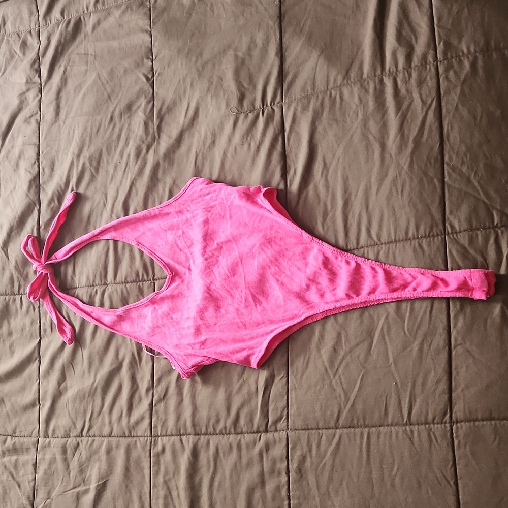Pink Fashion Nova Thong Halter Top V-neck Bodysuit